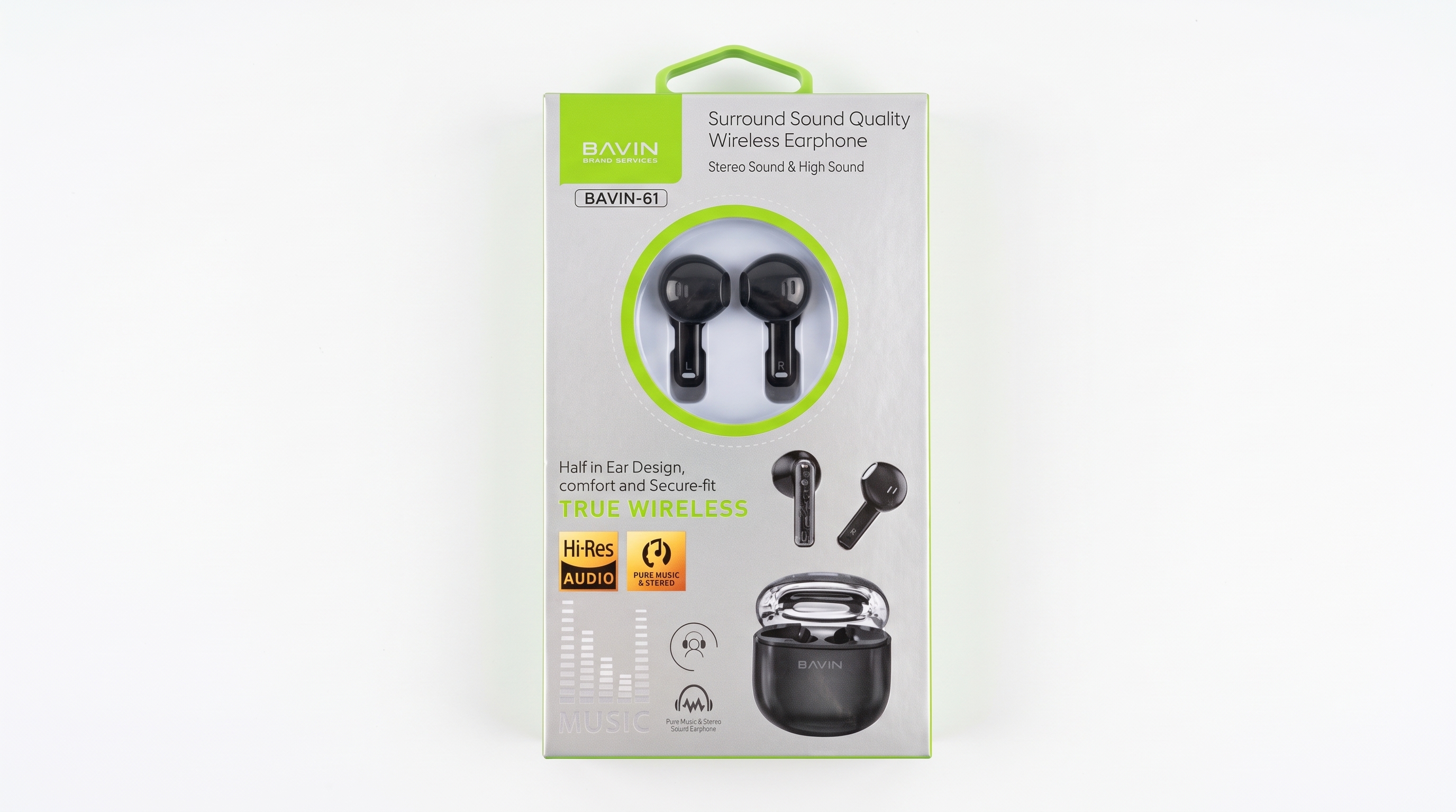 BAVIN-61 Surround Sound Wireless Earphones - Black